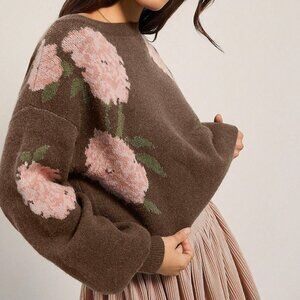 Brown Western Women's Floral Intarsia Knit Sweater